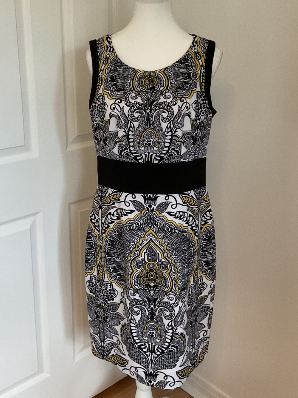 🤩Cleo Floral Colorful Black/ White/Yellow Sleeveless A-Line Dress - size 8